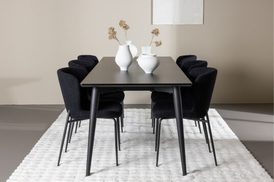 Venture Home Ellis Spisegruppe 230 cm Rektangulær med 6 Modesto stoler Sort/Sort