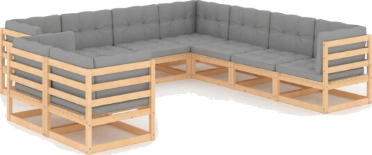 vidaXL Hagesofagruppe med puter 9 deler heltre furu