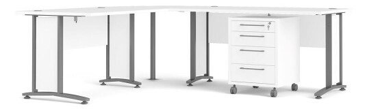Prisme hjørneskrivebord 304 med skuffemodul på hjul, hvit