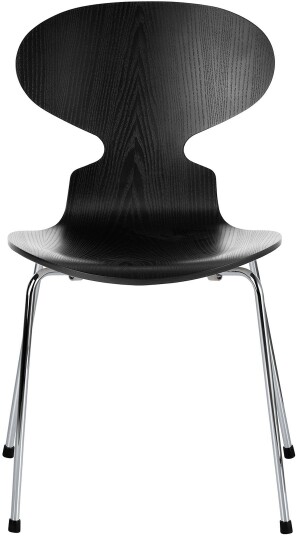 Fritz Hansen - 3101 Myran 4 Ben Färgad Ask Svart Underrede Förkromat Stål Spisestoler Arne Jacobsen Metall/tre