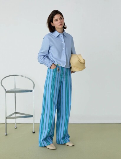 Laagam Roxane Blue Ruched Shirt Blue S/36 Laagam Roxane Blue Ruched Shirt Blue S/36