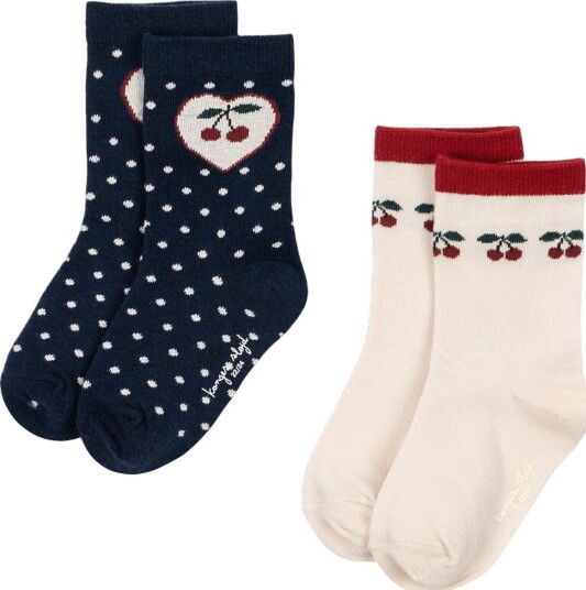 Konges Sløjd Sokker   Jacquard   2 pack   Cherry Mix   Konges Sløjd   22/24   Sokker Beige Blå Brun Hvit Marineblå Rød
