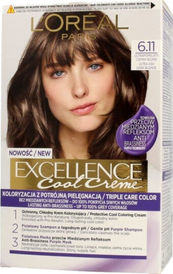 L'Oreal Paris Creme Hårfarging Exellence 6.11 Ultra Ash Mørk Blond L'Oreal Paris Creme Hårfarging Exellence 6.11 Ultra Ash Mørk Blond