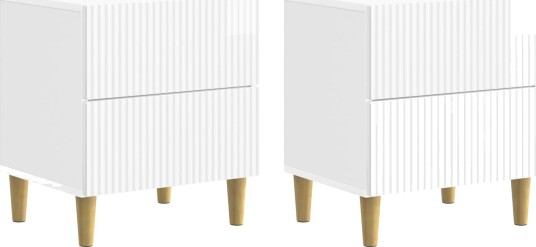  Nattbordskap med skuff 2 pcs Høgglans hvit 43 x 34,5 x 48 cm