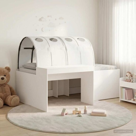 Senge ramme med tunnel med hylle 3 pcs Hvit Konstruert tre Senge ramme med tunnel med hylle 3 pcs Hvit Konstruert tre