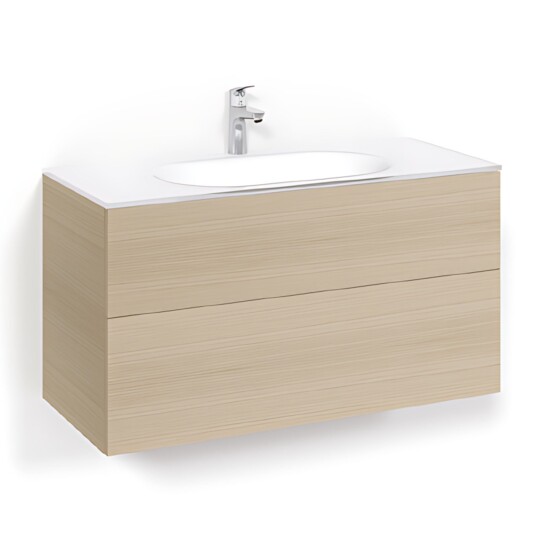 Macro Design Crown Plain Servantskap 2-skuff - med Glasservant Eik / 100cm Glass Edge Hvit