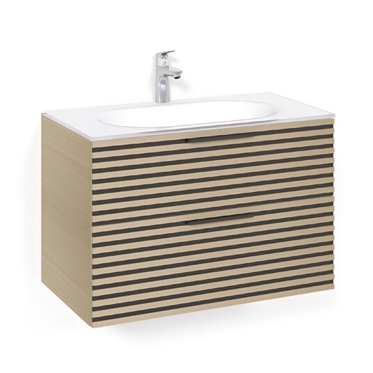 Macro Design Crown Stripe Servantskap 2-skuff - med Glasservant Eik / 80cm Glass Edge Hvit Macro Design Crown Stripe Servantskap 2-skuff - med Glasservant Eik / 80cm Glass Edge Hvit