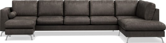 Ocean Lyx 6 seters Høyrevendt U formet Sofa med Divan og Sjeselong + Fotskammel i Kunstlær Mørk grå