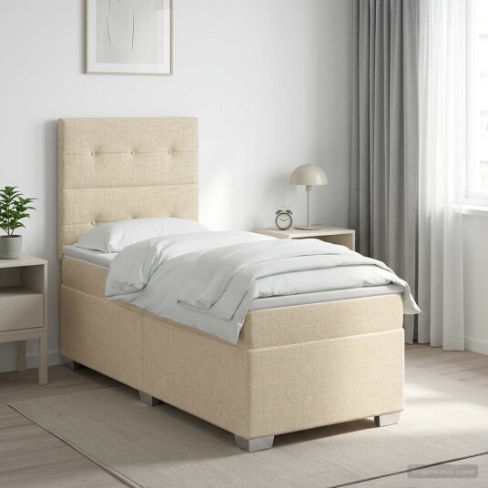 vidaXL Kontinentalseng med madrass Krem 90 x 200 cm Stoff