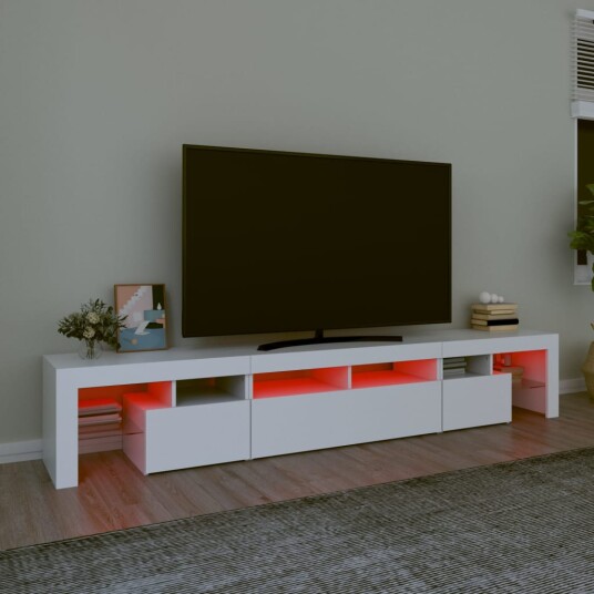 TV-benk med LED-lys hvit 230x36,5x40 cm