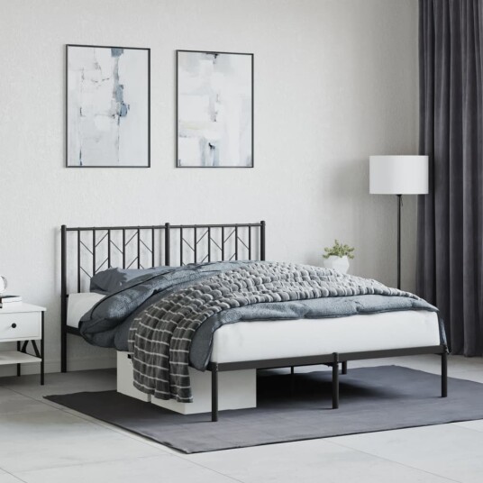 vidaXL Sengeramme i metall med hodegavl svart 135x190 cm 8721012249691