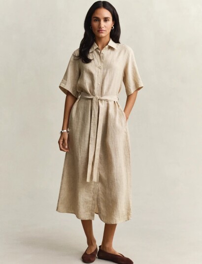 GANT Linen Ss Shirt Dress Beige 44