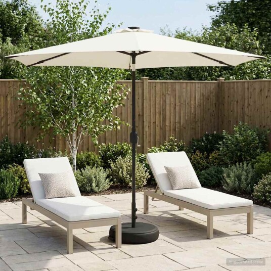 vidaXL Hageparasol med LED lamper og fot 300 x 300 cm Polyester Krem