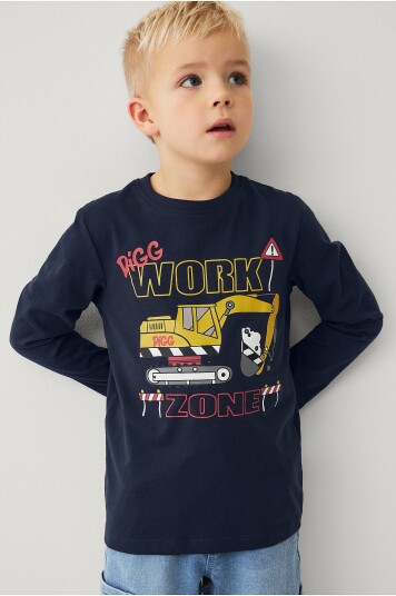 Ellos Collection Langermet t skjorte med stort trykk Blå