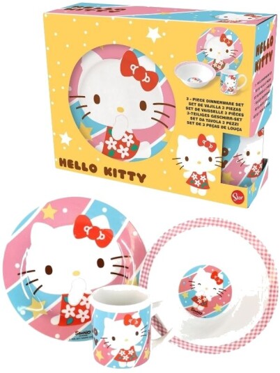 Hello Kitty Poema Servise Frokostsett I Keramikk Tallerken Skål Og Kopp