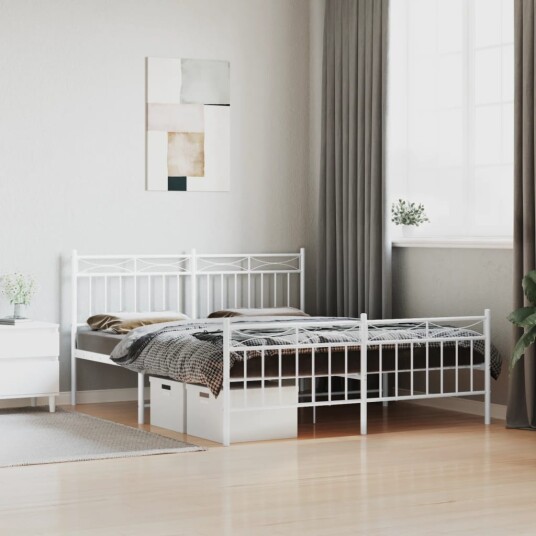 vidaXL Sengeramme i metall med hode- og fotgavl hvit 160x200 cm 8721012210707