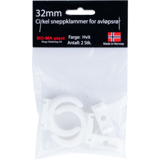 RØRKLAMMER 32 MM HVIT PLAST 2PK.