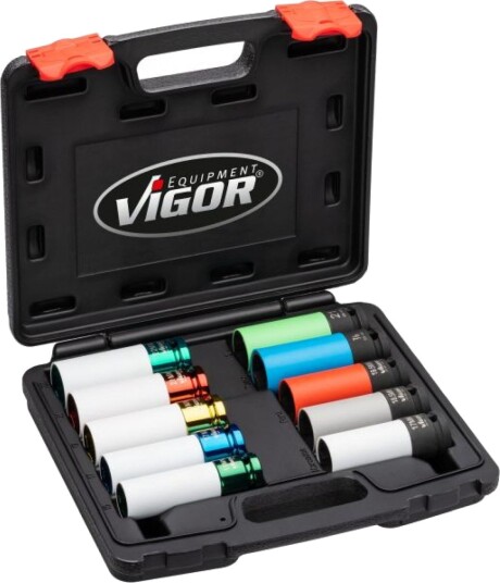 Vigor 10-delt Slagskruemaskin Topnøkkelsett 1/2" (12,5 mm) Vigor 10-delt Slagskruemaskin Topnøkkelsett 1/2" (12,5 mm)