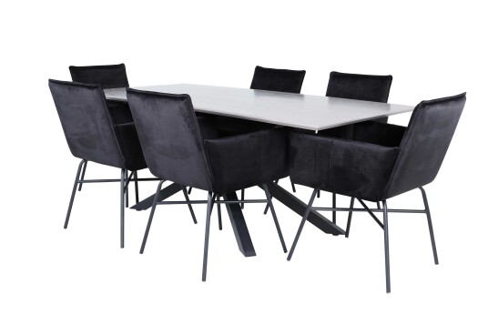 Venture Design Piazza & Petra spisegruppe Svart/svart 6 stoler & bord 180 x 90 cm