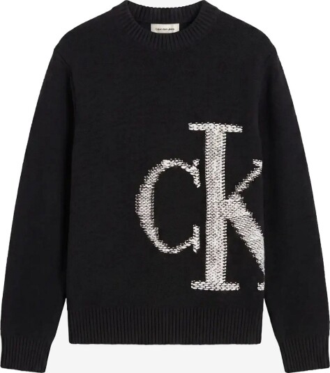Calvin Klein Jeans Ls Lambswool Blend Monogram Crew BLACK XL