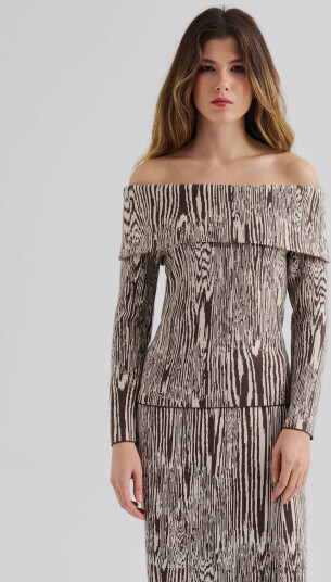 Malina Cirella Knitted Off Shoulder Top - Brown - XS Malina Cirella Knitted Off Shoulder Top - Brown - XS
