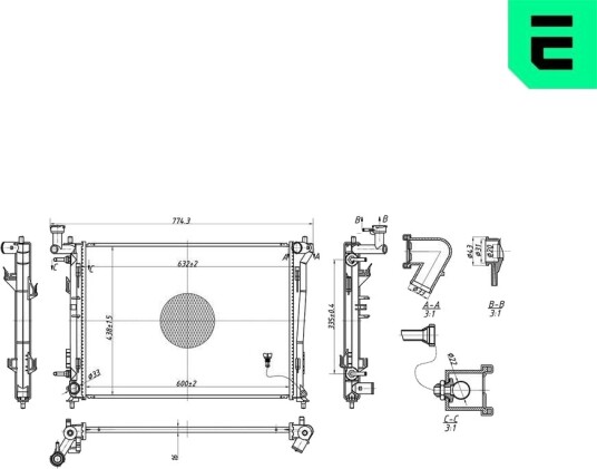 ERA 673532 Radiator, motorkjøling ERA 673532 Radiator, motorkjøling