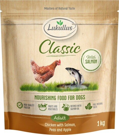 Lukullus Tørrfôr Classic & Laks Ny Oppskrift Kylling 1 kg