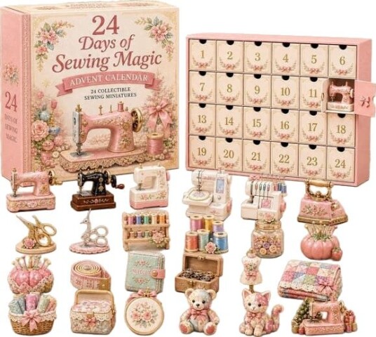 Retro sy tema 24 spors adventskalender blindboks søte blomster sy tilbehør akryl nøkkelring jule nedtelling samleobjekt gave