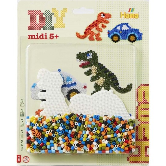 Hama Midi Perlesett Blisterpakke 1100 Perler Bil og Dinosaur
