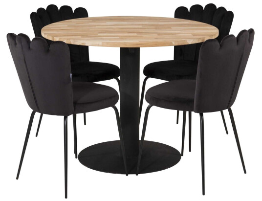 Venture Design Cirebon & Limhamn spisegruppe Natur/svart 4 st stoler & bord 100 cm