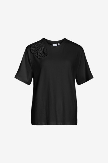 Vila - Topp viNoria Flounce O-neck S/S Top - Svart