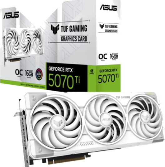 ASUS GeForce RTX 5070 Ti TUF Grafikkort 16GB GDDR7 Hvit OC med 3 Vifter