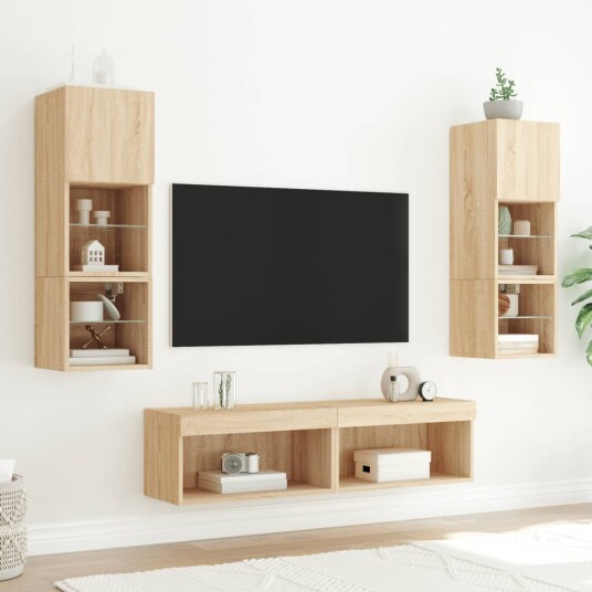 Vegghengte TV enheter med LED 6 deler sonoma eik konstruert tre Vegghengte TV enheter med LED 6 deler sonoma eik konstruert tre
