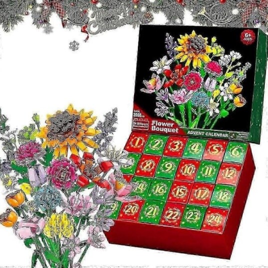 Blomsterbukett Byggeklosser Julekalender 2024 Jul 24 Dager Solsikke Bukett Overraskelsesboks