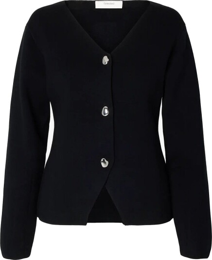 Selected Slwmika Ls Knit V Neck Cardigan BLACK L