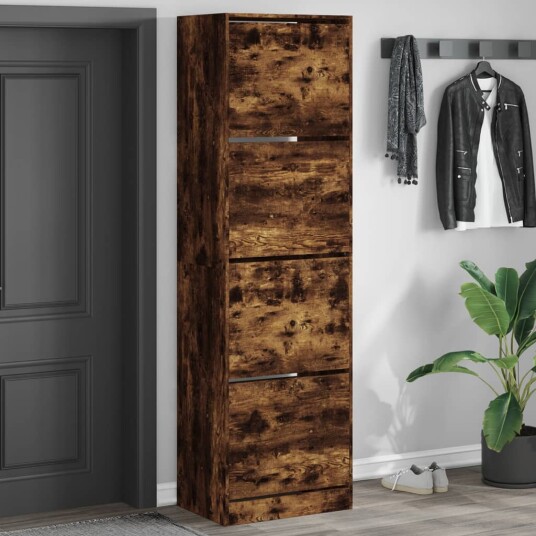 Skoskap med 4 vippeskuffer røkt eik 60x42x204 cm 8721012385900