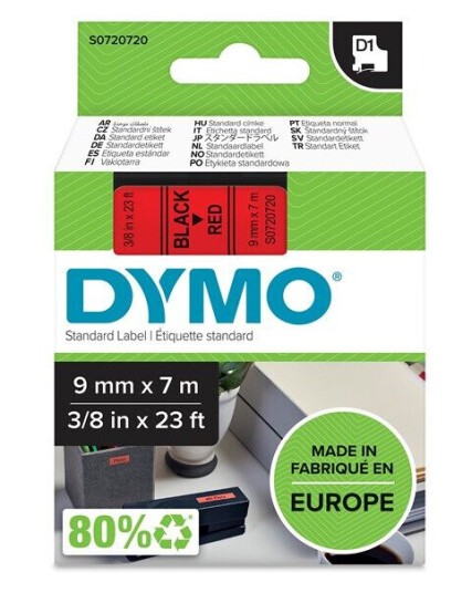 DYMO D1 tape, 9mm x 7m rull, sort på rød, selvklebende tape til LabelManager printere, original