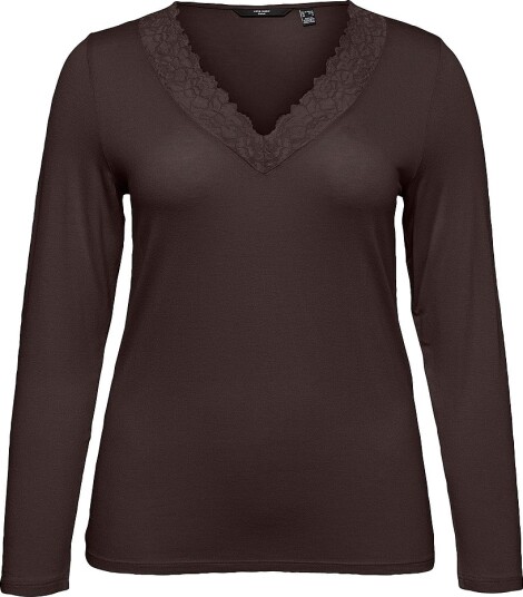 Vero Moda Curve   Topp Vmrosa Ls V Neck Lace Top Jrs   Brun