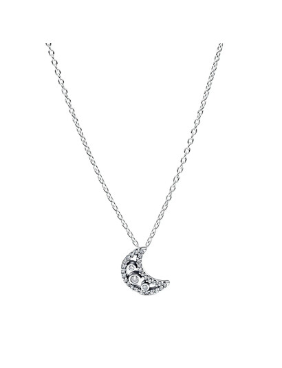PANDORA Moon Sterling Silver Pendant Necklace With Clear Cubic Zirconia Silver 50 cm
