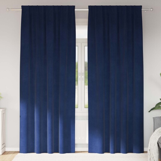 Gardiner med gardiner 2 pcs Mørkblå 140 x 225 cm Fløyel