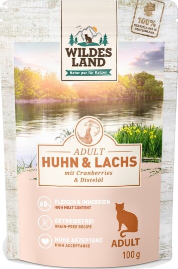 Wildes Land Cat Våtfôr Kylling & Laks med Tistelolje 12x100g