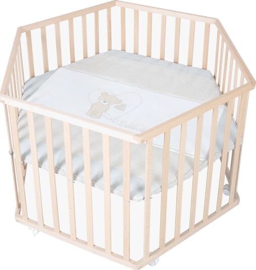 Roba Hexagon Lekegrind Med Hjul Beloved Bear Natural Wood