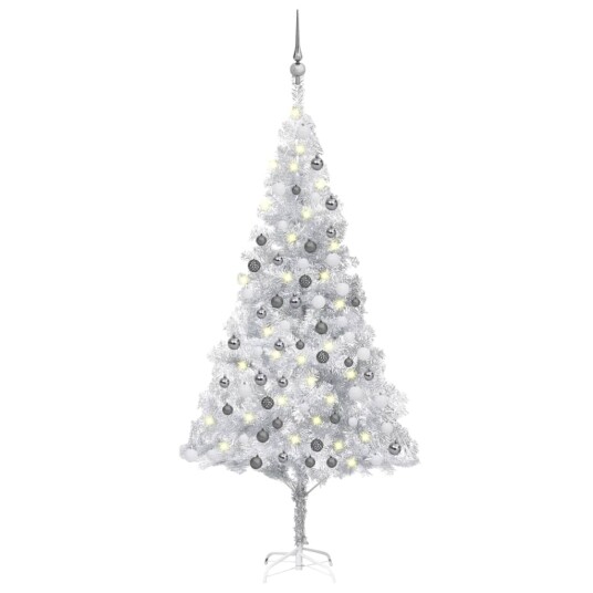 vidaXL Kunstig juletre med LED og kulesett 180 cm PET sølv
