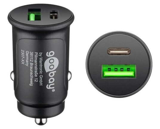 Goobay 27W Dobbel USB-billader med USB-C PD og USB-A - Svart