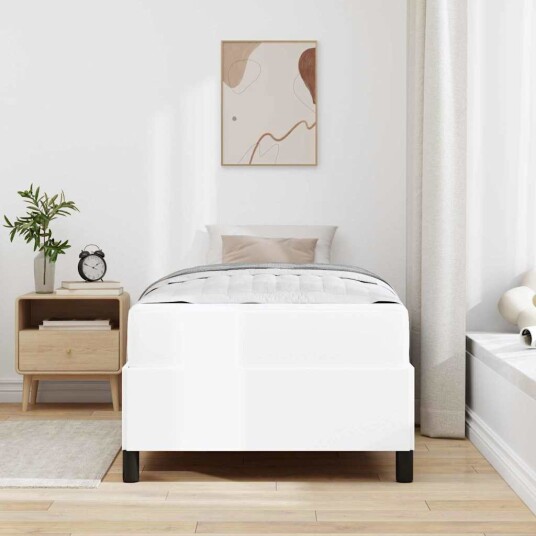 Sengeramme med madrass Hvit 90 x 190 cm Kunstlær
