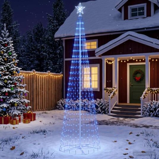 vidaXL LED-juletre 250 cm 470 LED-lys Blå Stål Hvit