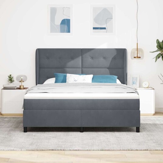 Box Spring Seng med Madrass Mørkegrå 180x200 cm Fløyel