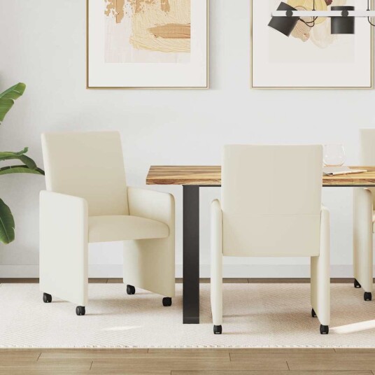 Spisebordsstoler med hjul 2 pcs Krem 57 x 66 x 94 cm Kunstlær