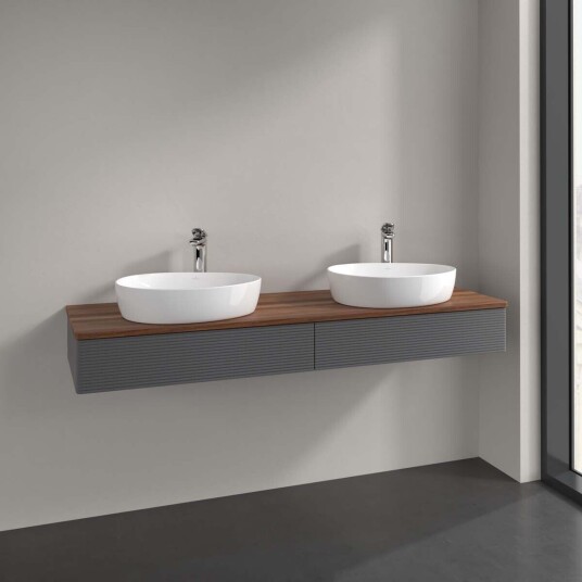 Villeroy & Boch  Antao Servantskap med 2 skuffer 160x50x19 cm m/lys Antrasitt/Valnøtt