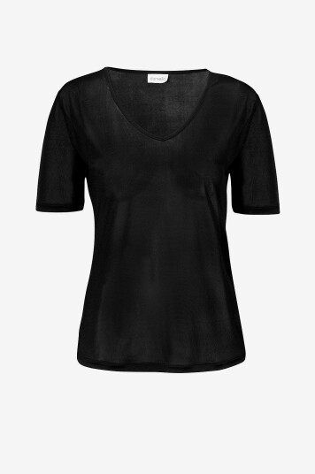 Damella Topp Short Sleeve i silke Svart Damella Topp Short Sleeve i silke Svart